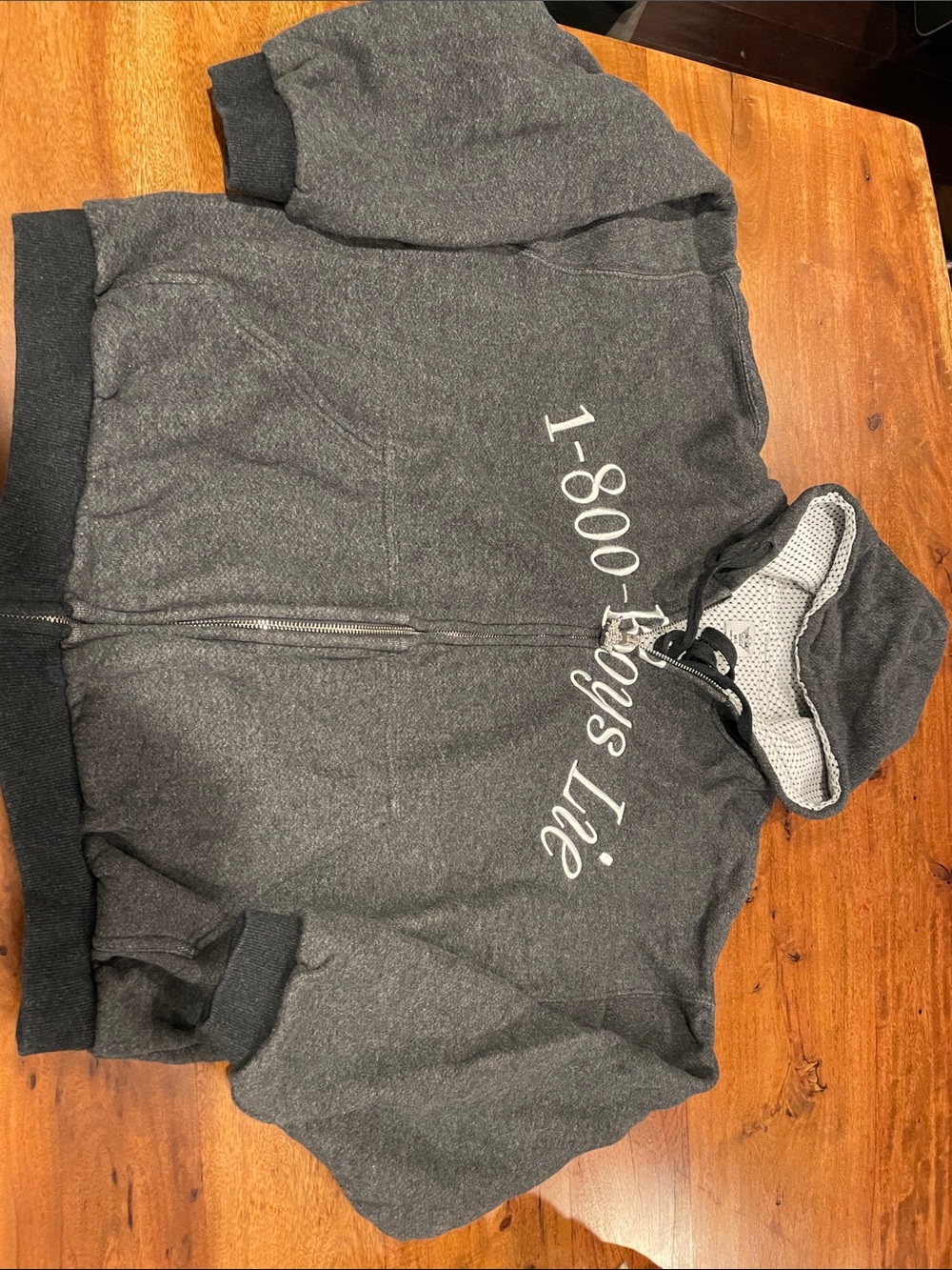 Boys lie gray Zip-Up Hoodie fully lined with '1-800' Script size M/L
